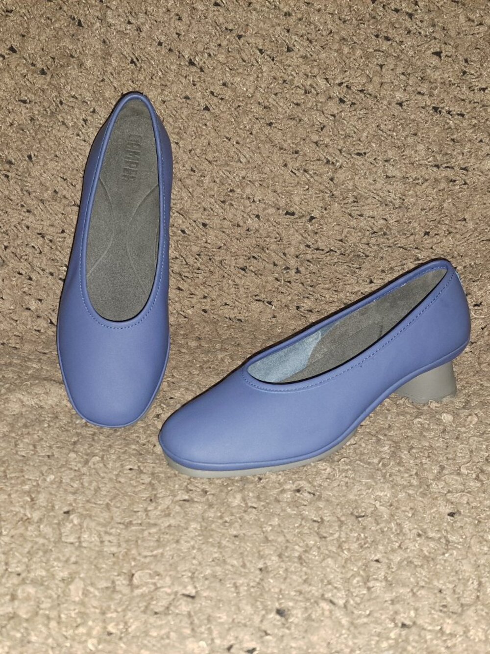 CAMPER-Alright-Blue Leather Pumps-Grey Circular Heel-Sz 38-NEW/NO BOX/TAGS